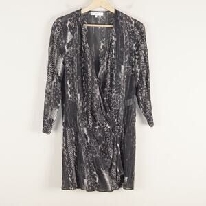 IRO Akley Silk Faux Wrap Snake Print Argent Black White Mini Dress Sz 40 / US S